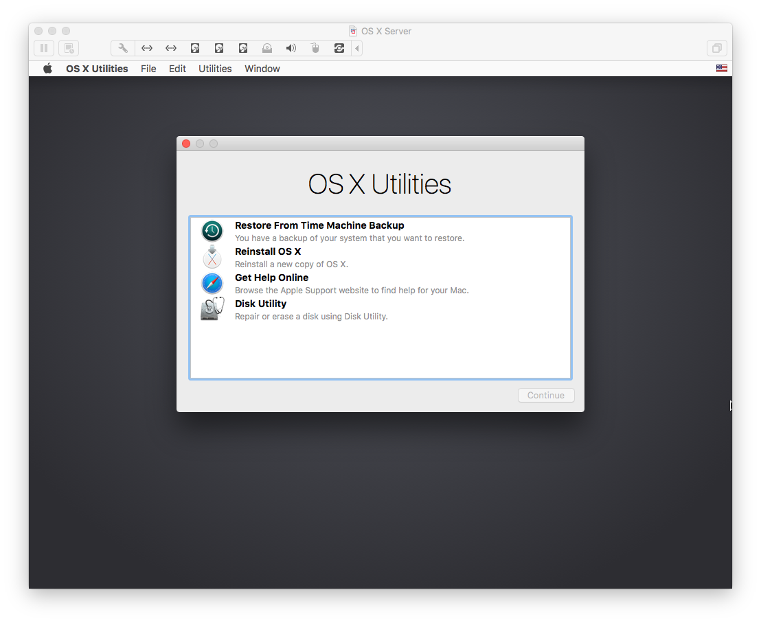 OS X Recovery Window